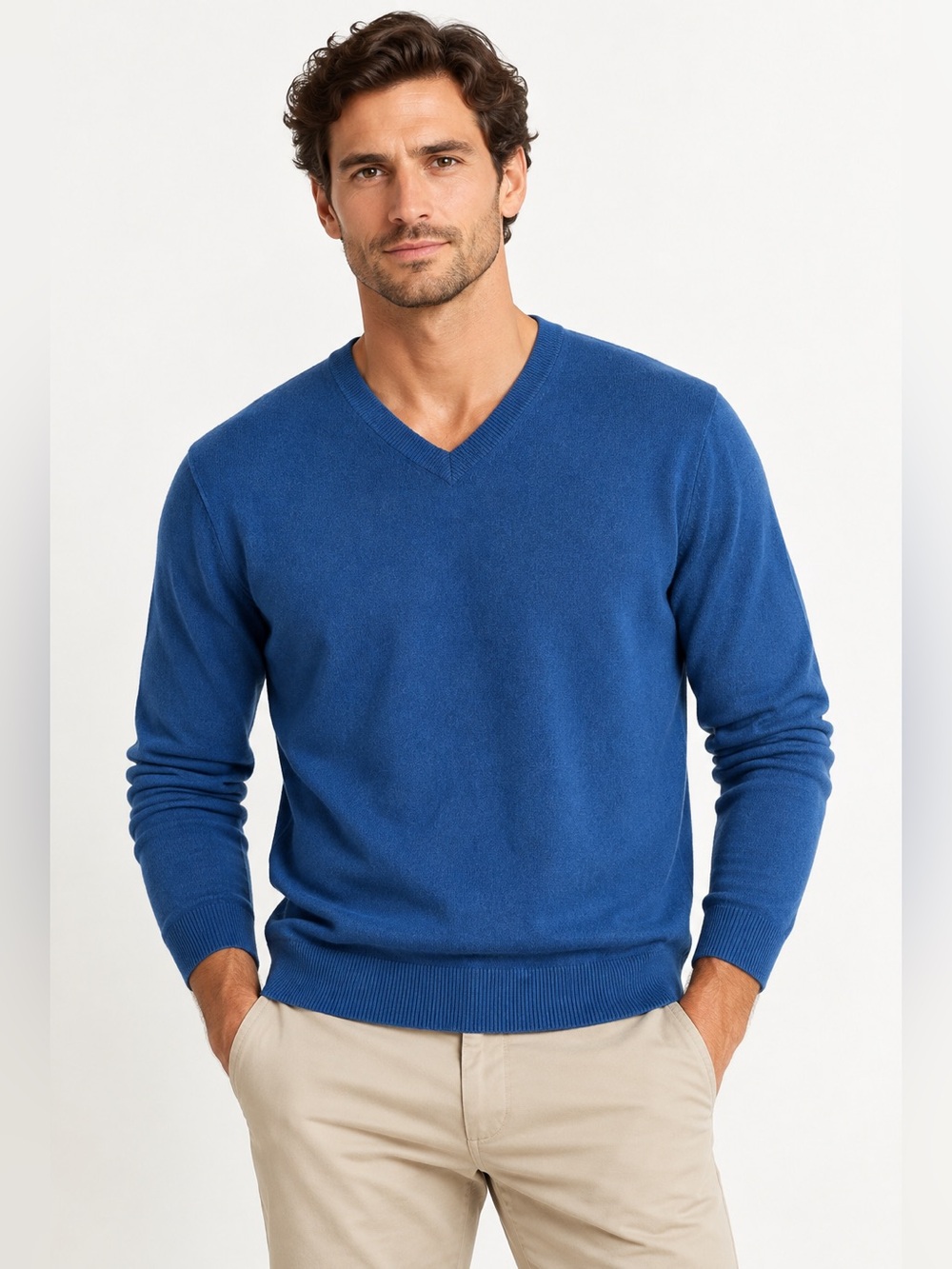 Vince Men’s 100% Cashmere V-Neck Sweater Blue Size S